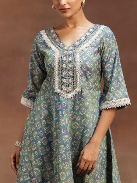 Women Ethnic Motifs Printed Zari Panelled Flared Kurta With Trouser & Dupatta