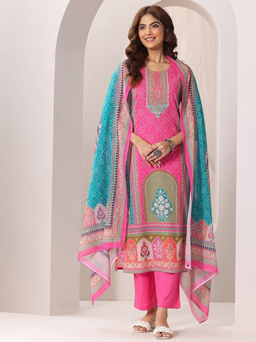 Women Ethnic Motifs Printed Round Neck Straight Kurta with Trousers & Dupatta Set VitansEthnics