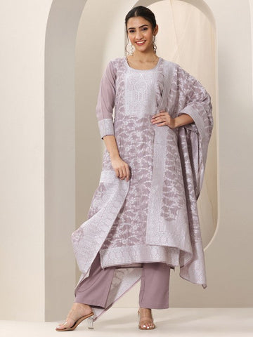 Women Floral Thread Work Chanderi Silk Regular Kurta with Trousers & Dupatta Indian Suit Set VitansEthnics