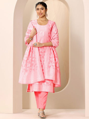 Women Floral Woven Design Chanderi Silk Kurta With Trouser And Dupatta Indian Suit Set VitansEthnics
