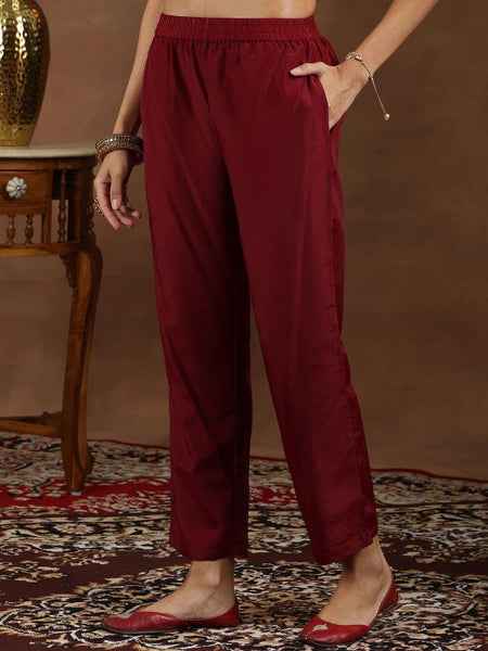Floral Yoke Design Zari Anarkali Kurta with Trousers & Dupatta Set