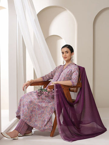 Women Ethnic Motifs Printed Regular Kurta with Trousers & With Dupatta Set VitansEthnics