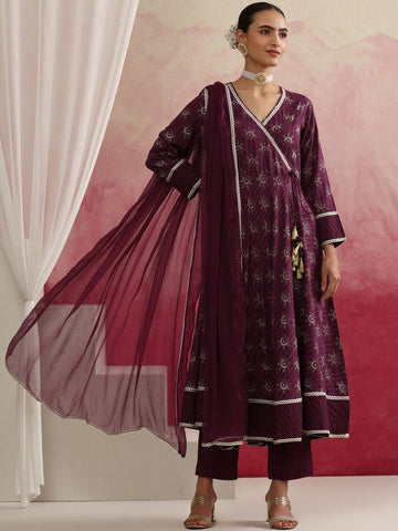 Women Floral Printed Angrakha Kurta with Palazzos & With Dupatta Set VitansEthnics