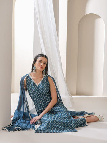Women Ethnic Motifs Printed Regular Pure Cotton Kurta with Palazzos & With Dupatta VitansEthnics