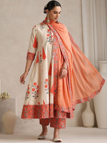 Women Floral Printed Flared Pure Cotton Kurta with Palazzos & With Dupatta Set VitansEthnics