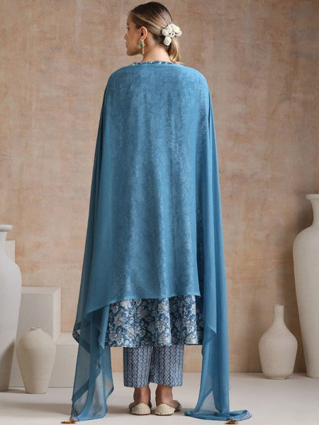 Women Ethnic Motifs Printed V-Neck Anarkali Pure Cotton Kurta With Trousers & Dupatta VitansEthnics