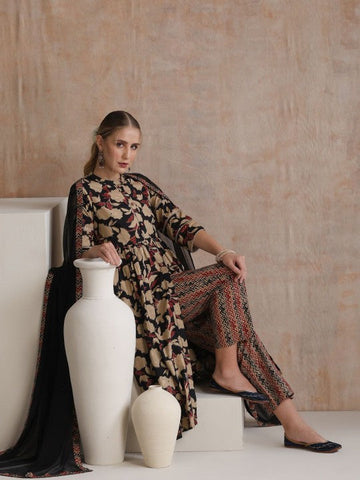 Women Floral Printed Flared Pure Cotton Kurta with Palazzos & With Dupatta Set VitansEthnics