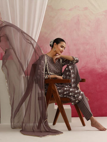 Women Floral Yoke Design Regular Kurta with Palazzos & With Dupatta Set VitansEthnics