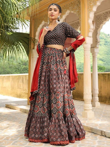 Women Printed Ready to Wear Lehenga & Blouse With Dupatta Set Indo-Western Outfit VitansEthnics