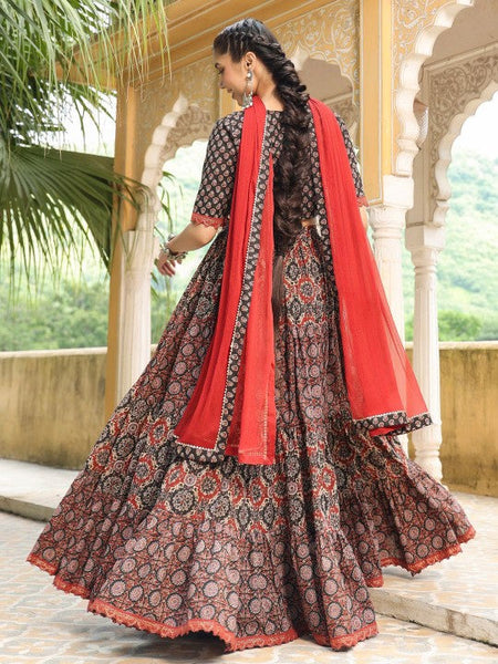 Women Printed Ready to Wear Lehenga & Blouse With Dupatta Set Indo-Western Outfit VitansEthnics