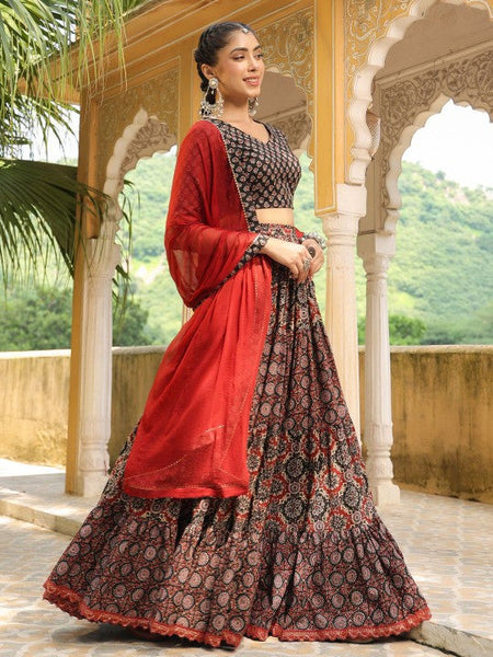 Women Printed Ready to Wear Lehenga & Blouse With Dupatta Set Indo-Western Outfit VitansEthnics