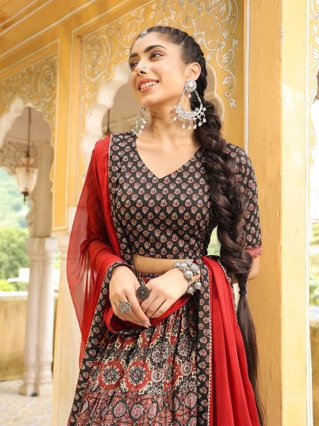 Women Printed Ready to Wear Lehenga & Blouse With Dupatta Set Indo-Western Outfit VitansEthnics