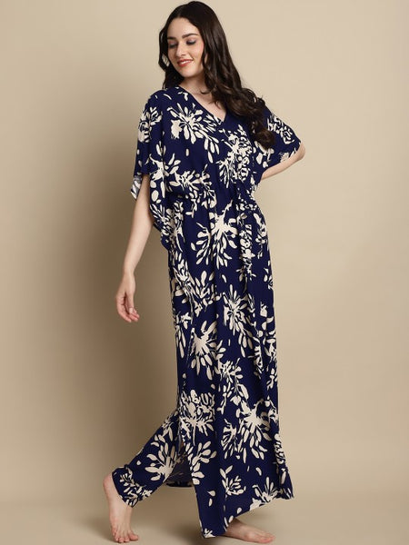 Designer Indian Floral Printed Kaftan Maxi Dress For Women VitansEthnics