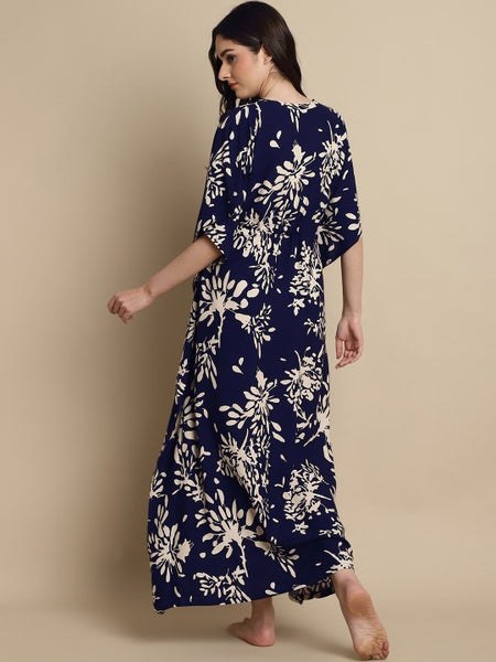 Designer Indian Floral Printed Kaftan Maxi Dress For Women VitansEthnics