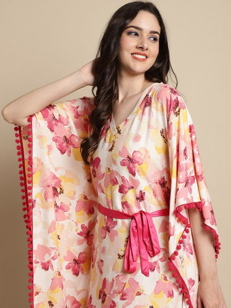 Designer Indian Floral Printed Kaftan Maxi Dress For Women VitansEthnics