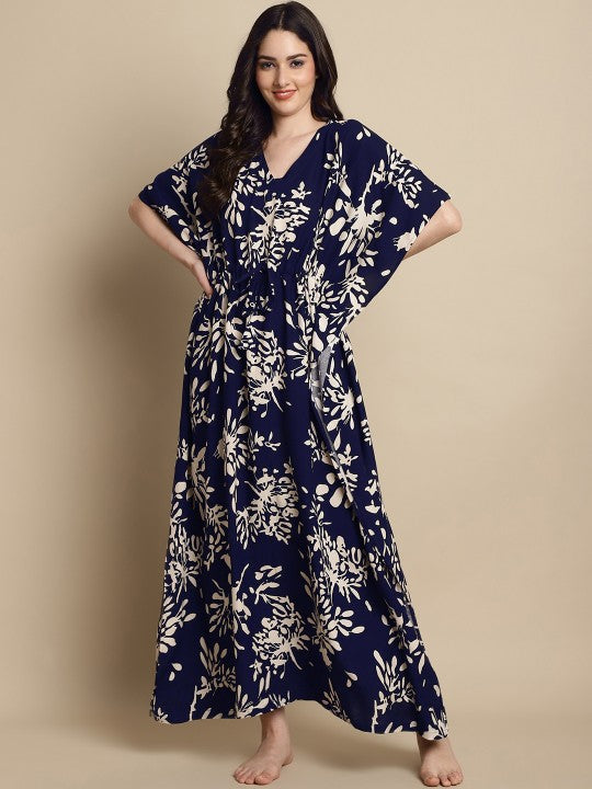 Designer Indian Floral Printed Kaftan Maxi Dress For Women VitansEthnics