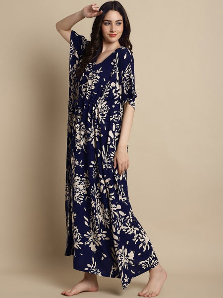 Designer Indian Floral Printed Kaftan Maxi Dress For Women VitansEthnics