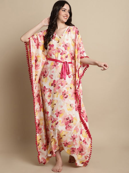 Designer Indian Floral Printed Kaftan Maxi Dress For Women VitansEthnics