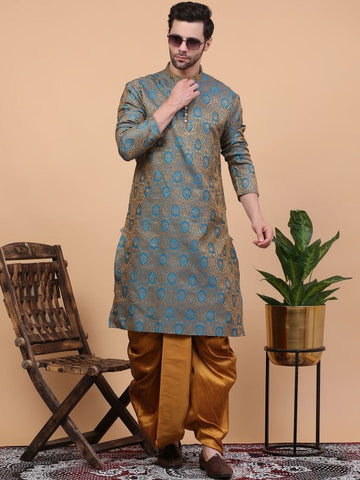 Blue Ethnic Motifs Woven Design Regular Zari Kurta With Dhoti Pants