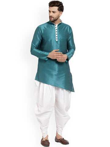 Green Ethnic Motifs Printed Mandarin Collar Designer Kurta with Dhoti Pants