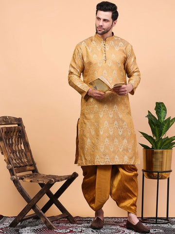 Beige Ethnic Motifs Woven Design Regular Zari Kurta With Dhoti Pants