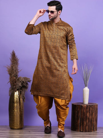 Ethnic Motifs Woven Design Mandarin Collar Straight Kurta with Patiala