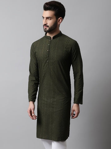 Men Ethnic Motifs Thread Work Cotton Kurta