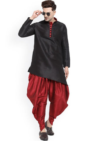 Black Ethnic Motifs Printed Mandarin Collar Designer Kurta with Dhoti Pants