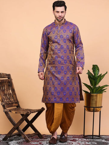 Purple Ethnic Motifs Woven Design Regular Zari Kurta With Dhoti Pants