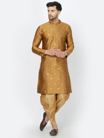 Mustard Ethnic Zari Work Regular Straight Kurta with Salwar
