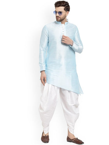 Blue Ethnic Motifs Printed Mandarin Collar Designer Kurta with Dhoti Pants