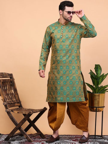 Green Ethnic Motifs Woven Design Regular Zari Kurta With Dhoti Pants