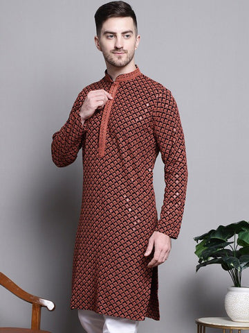 Geometric Embroidered Thread Work Sequinned Pure Cotton Kurta