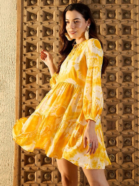 Women Tie and Dye Print Bell Sleeves Fit & Flare Dress (Copy) VitansEthnics