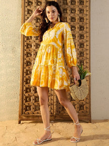 Women Tie and Dye Print Bell Sleeves Fit & Flare Dress (Copy) VitansEthnics