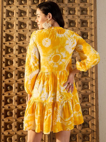 Women Tie and Dye Print Bell Sleeves Fit & Flare Dress (Copy) VitansEthnics