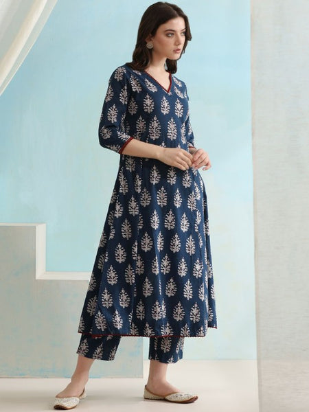 Ethnic Motifs Printed V-Neck Pure Cotton A-Line Kurta with Palazzos & Dupatta (Copy) VitansEthnics