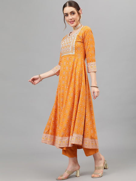 Women Yellow Floral Printed Thread Work Kurta With Palazzos & Dupatta Set VitansEthnics