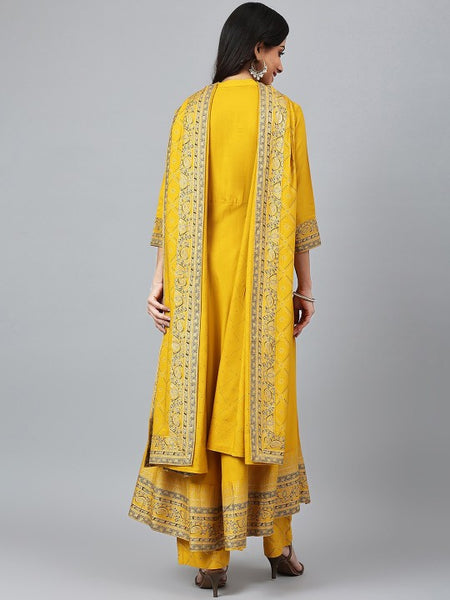 Women yellow Ethnic Motifs Printed Empire Kurta with Palazzos & Dupatta Set (Copy) VitansEthnics