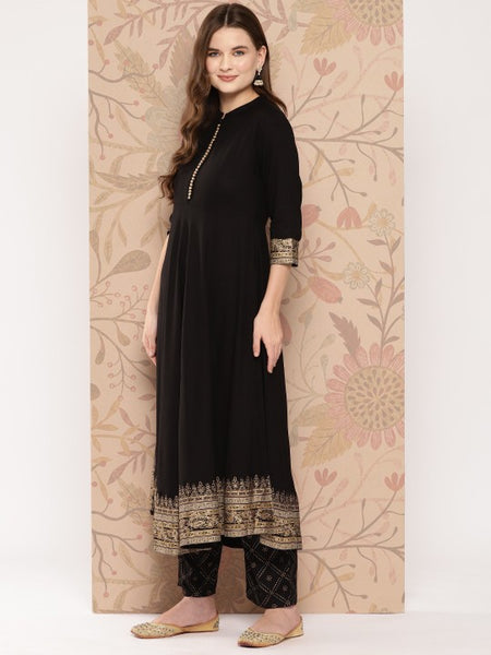 Women Black Ethnic Motifs Printed Empire Kurta with Palazzos & Dupatta Set (Copy) VitansEthnics