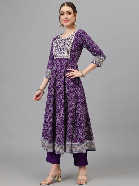 Women Floral Printed Thread Work Kurta With Palazzos & Dupatta Set VitansEthnics