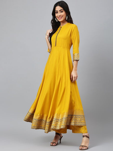 Women yellow Ethnic Motifs Printed Empire Kurta with Palazzos & Dupatta Set (Copy) VitansEthnics