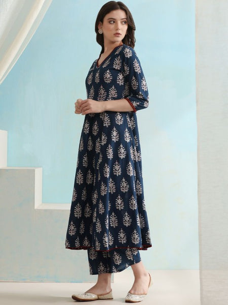 Ethnic Motifs Printed V-Neck Pure Cotton A-Line Kurta with Palazzos & Dupatta (Copy) VitansEthnics