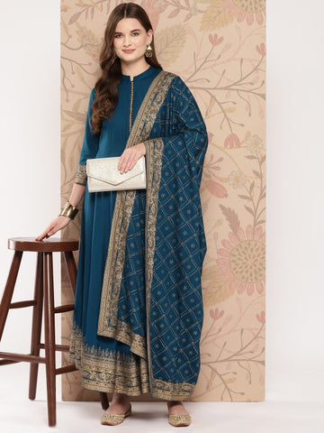 Women Blue Ethnic Motifs Printed Empire Kurta with Palazzos & Dupatta Set (Copy) VitansEthnics