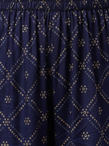 Women Dark Blue Ethnic Motifs Printed Empire Kurta with Palazzos & Dupatta Set VitansEthnics