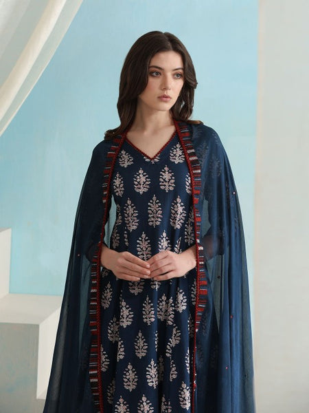 Ethnic Motifs Printed V-Neck Pure Cotton A-Line Kurta with Palazzos & Dupatta (Copy) VitansEthnics