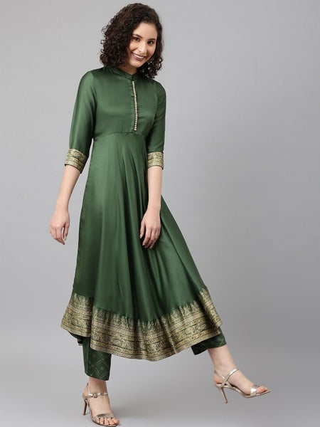 Women Green Ethnic Motifs Printed Empire Kurta with Palazzos & Dupatta Set (Copy) VitansEthnics