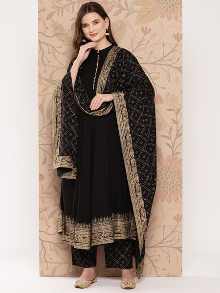 Women Black Ethnic Motifs Printed Empire Kurta with Palazzos & Dupatta Set (Copy) VitansEthnics