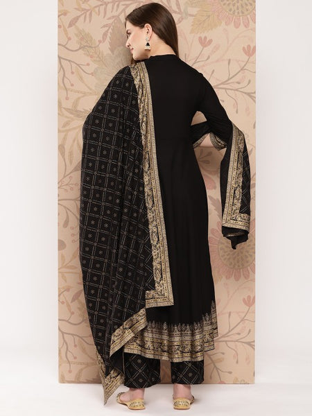 Women Black Ethnic Motifs Printed Empire Kurta with Palazzos & Dupatta Set (Copy) VitansEthnics