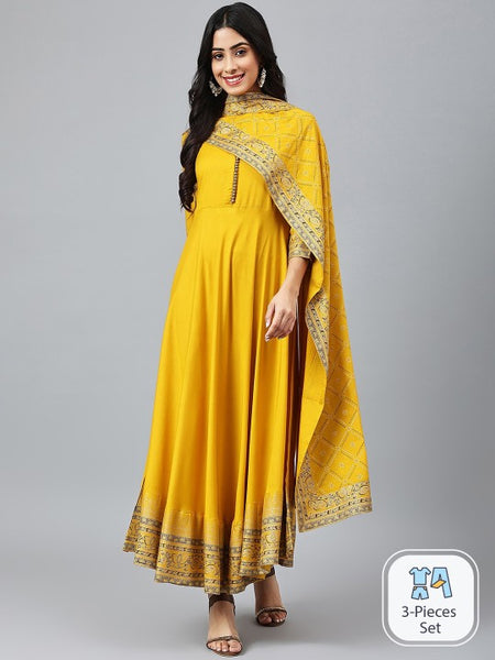 Women yellow Ethnic Motifs Printed Empire Kurta with Palazzos & Dupatta Set (Copy) VitansEthnics